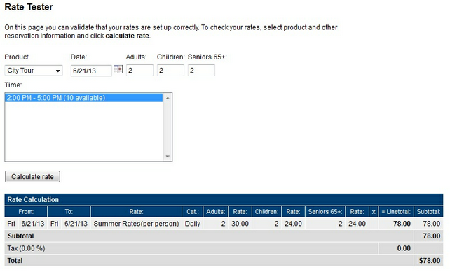 Rate Tester - Tour Example